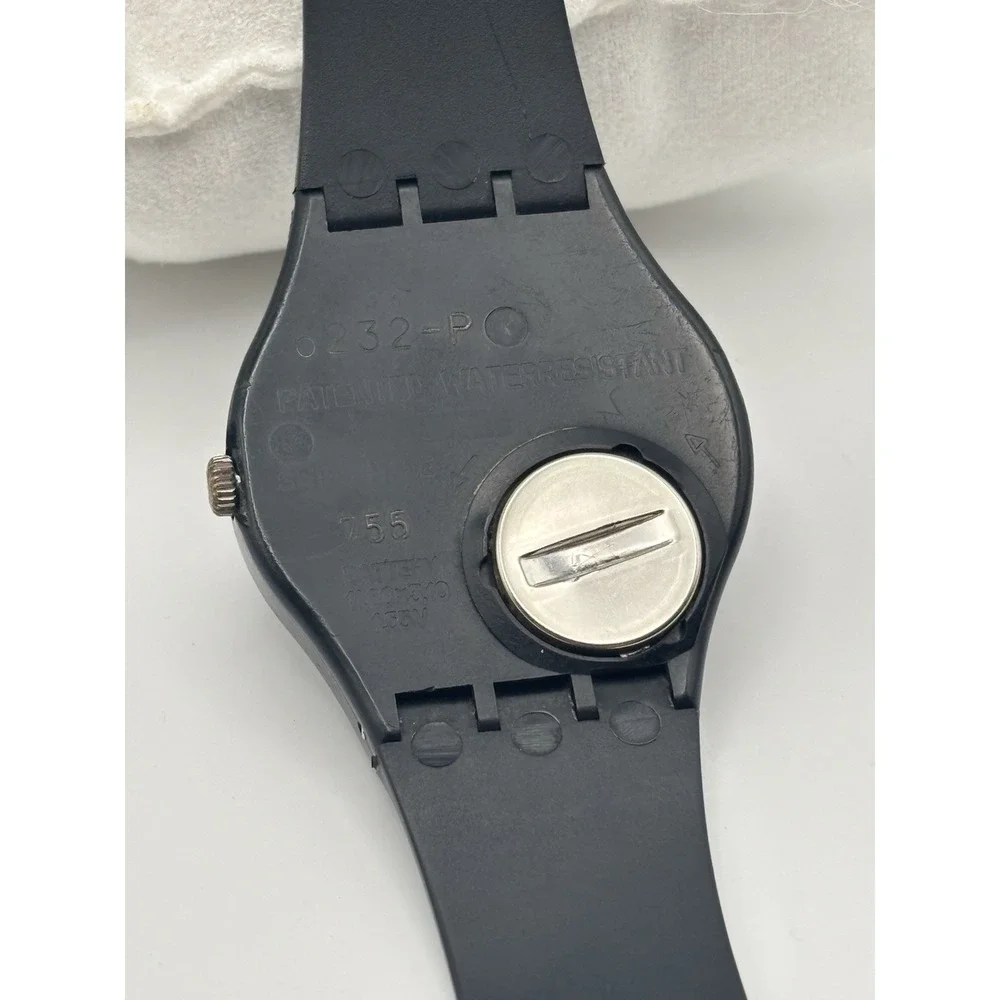 Vintage Swatch Lancelot Mens Watch 34mm Black Case GB110 Swiss New Battery